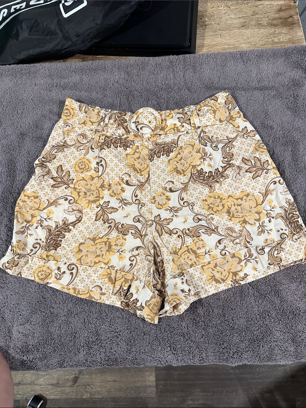 High-Waist Floral Shorts in Yellow and Brown